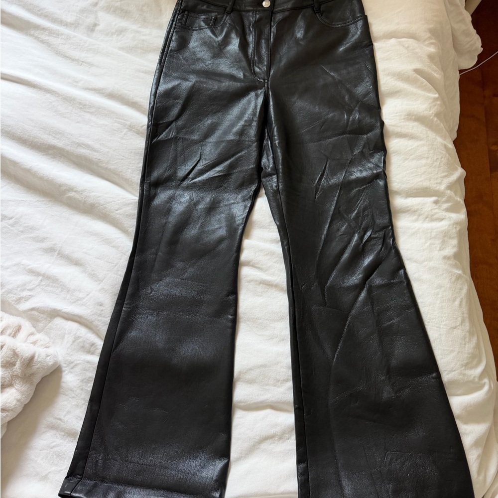 Aritzia Melina Black Faux Leather Flared Pants